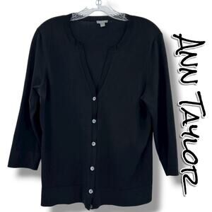 Ann Taylor Silk Blend Cardigan Sweater Black Classic Staples Womens Size Large
